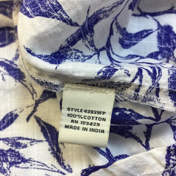 Caffe Marrakesh Blouse Top Sz L Womans Blue Leaf Print Ruffle V-neck Sleeveless - Picture 9 of 14